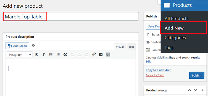 Aggiungi il titolo del prodotto Add product title
