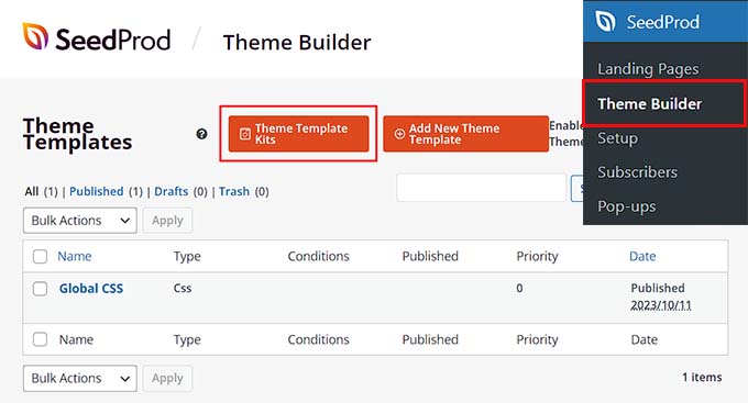 Fare clic sul pulsante Kit modello tema Click Theme Template Kit button
