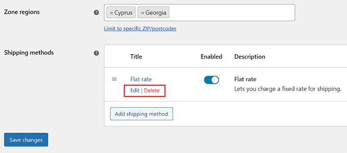 Modifica metodo di spedizione Edit shipping method