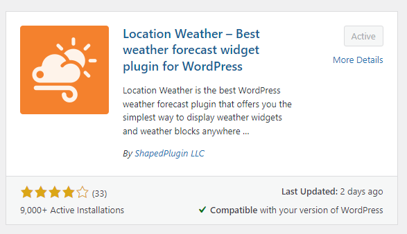 Aktivierung des Standort-Wettervorhersage-Plugins