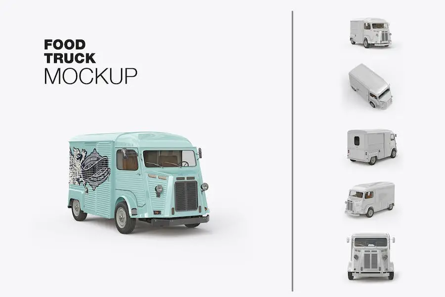 Set Vintage Food Truck Mockup -