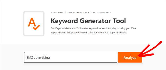 أداة إنشاء الكلمات الرئيسية WPBeginner لتحديثات المحتوى WPBeginner keyword generator tool for content updates