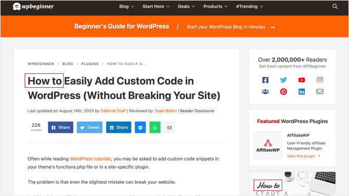 منشور مدونة إرشادية على WPBeginner A How-to Blog Post on WPBeginner