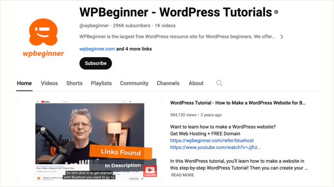 قناة WPBeginner على اليوتيوب The WPBeginner YouTube Channel