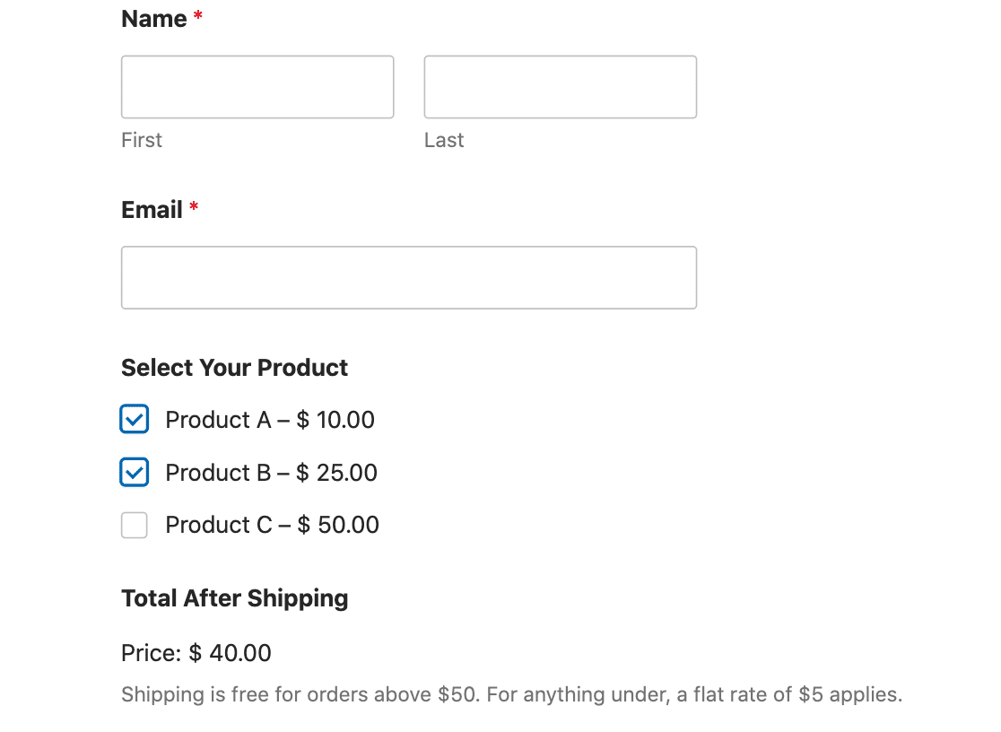 Configuring WPForms shipping calculations