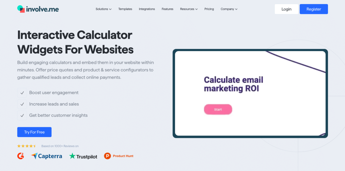 involve.me interactive calculator homepage