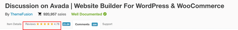 Reseñas sobre ThemeForest - Fuente: ThemeForest