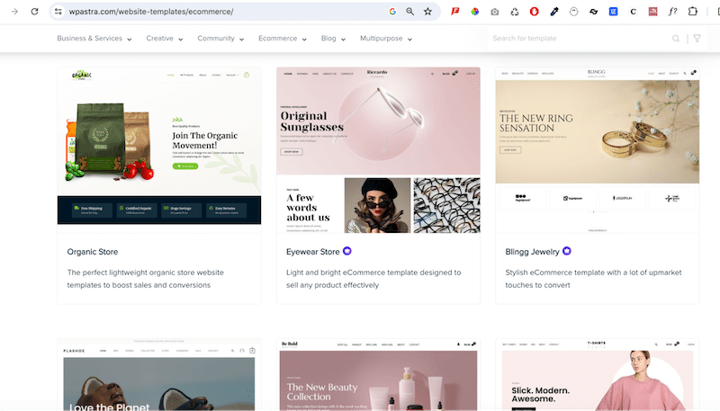 Demostraciones de WooCommerce - Fuente: Astra