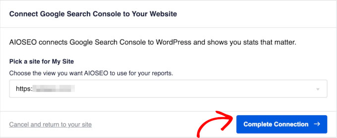 Sélectionnez un site dans Google Search Console Select site from Google Search Console