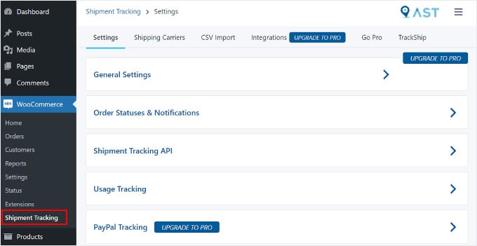 Membuka halaman plugin Advanced Shipment Tracking di WordPress Opening the Advanced Shipment Tracking plugin page on WordPress