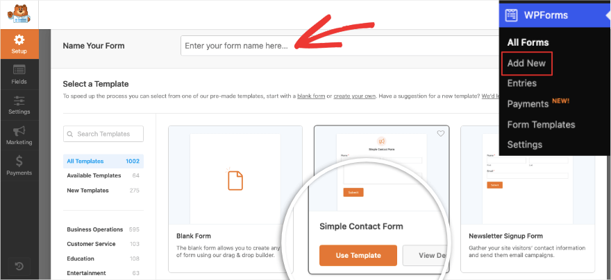 Fügen Sie eine Kontaktformularvorlage in WPForms hinzu