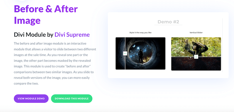 Módulo de imagen de antes y después - Fuente: Divi Supreme