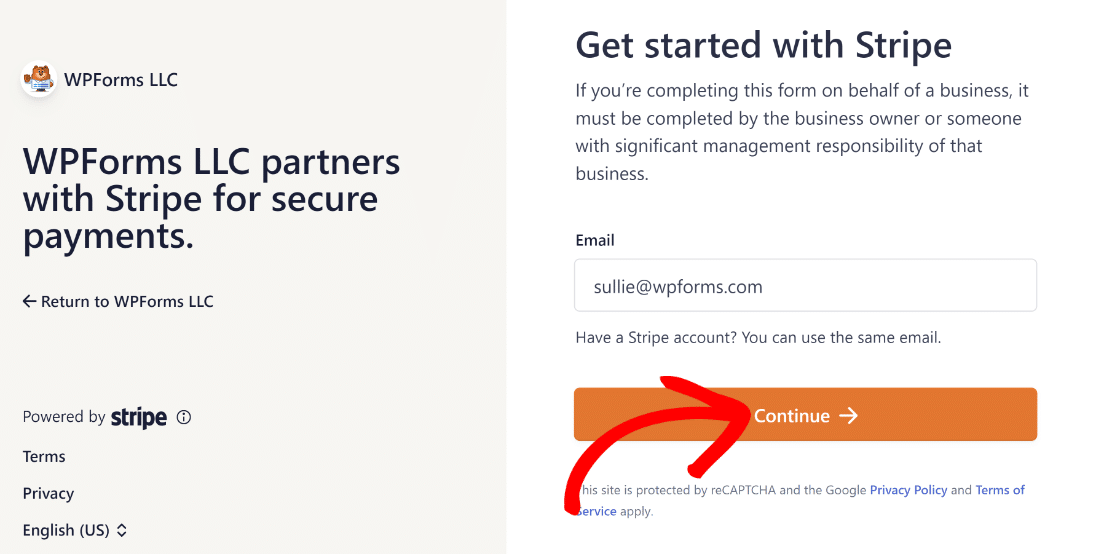 WPForms Stripe account