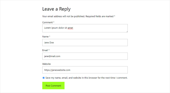 Przykład formularza komentarza w WordPressie WordPress comment form example