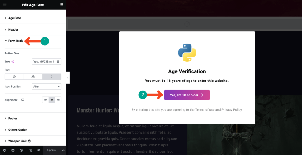 Customize the Age Verification button