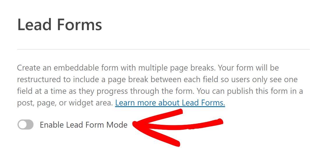 Enable Lead Form Mode