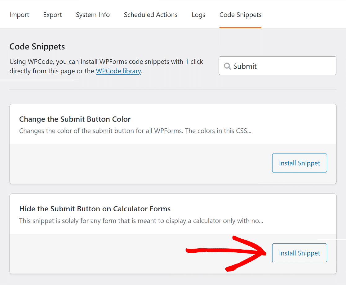 Install hide submit button snippet
