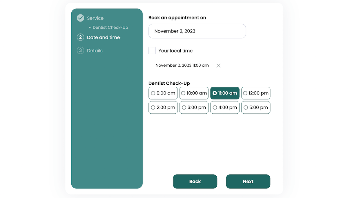 Esempio di modulo di prenotazione Webba Booking