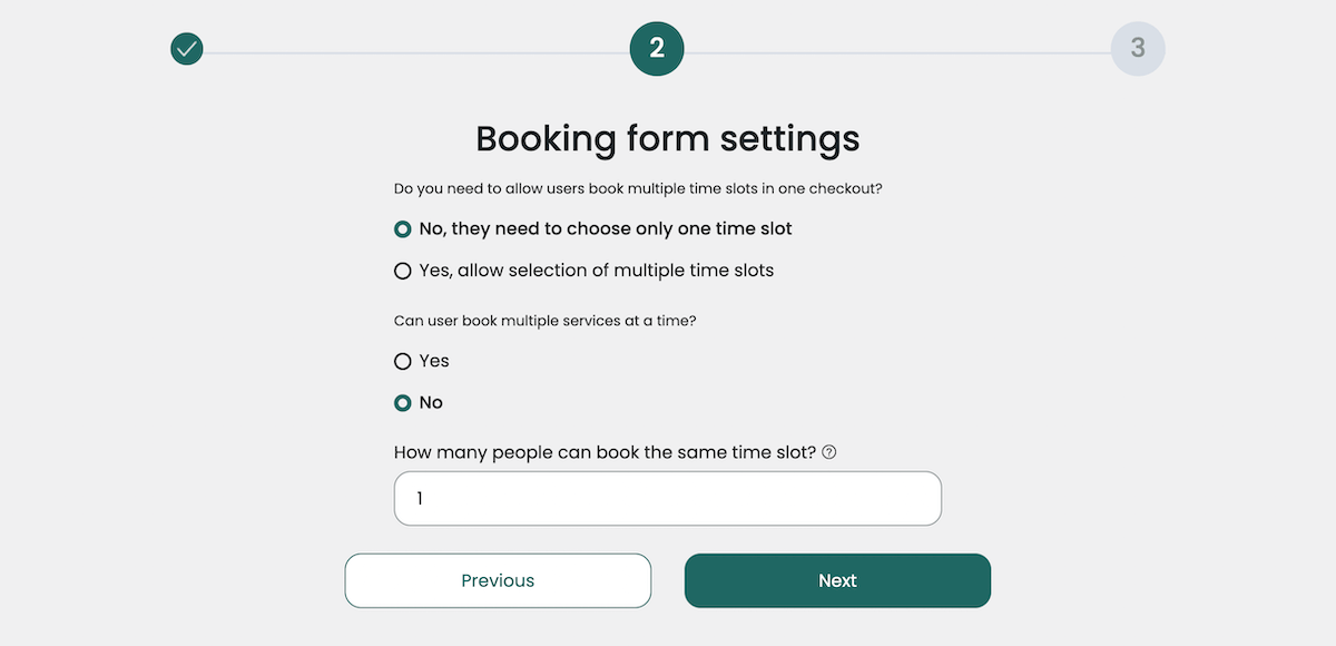 Fase due della procedura guidata di configurazione di Webba Booking
