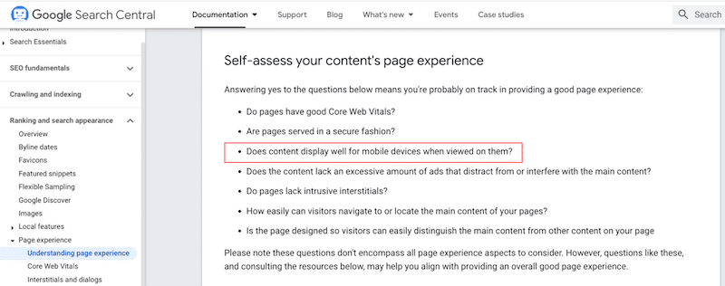 Ciò che rende buona l'esperienza sulla pagina: Good Core Web Vitals - Fonte: Google Search Central