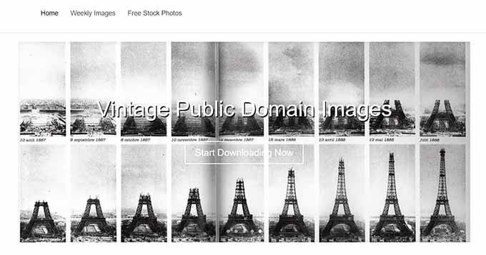Sito web dell'archivio di pubblico dominio Public Domain Archive website