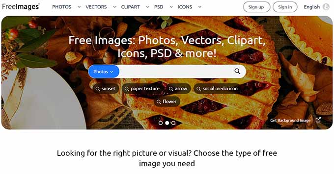 Sito web di FreeImages FreeImages website