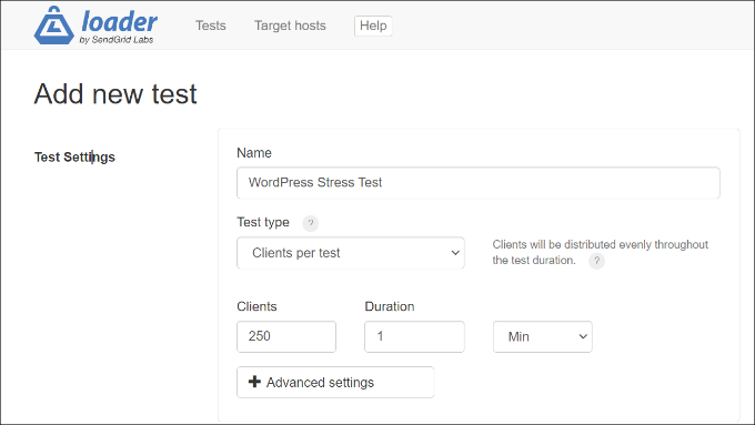 Изменить настройки стресс-теста Change stress test settings