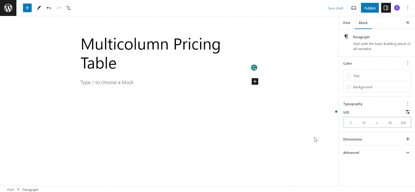 【新块】如何利用古腾堡5中的多列定价表创造性地添加定价图表 Pricing Table With Multiple Columns