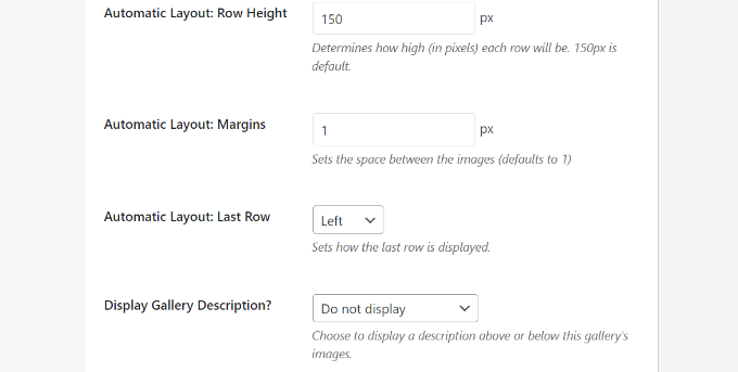 ギャラリーの追加構成設定 Additional config settings for gallery