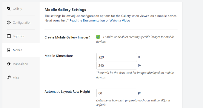 モバイルギャラリー設定 Mobile gallery settings