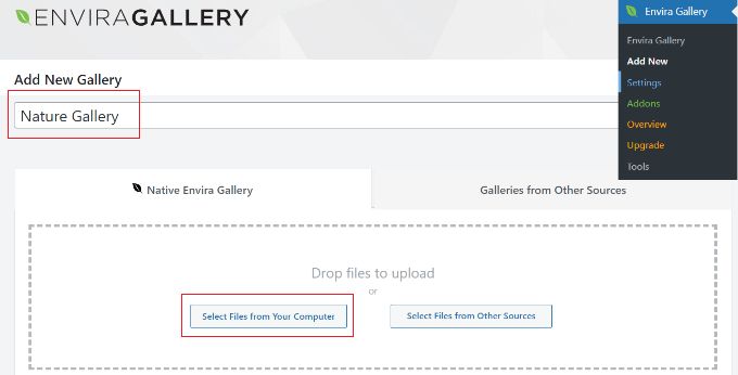 Envira Gallery での新しいギャラリーの作成 Add new gallery