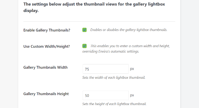 ライトボックスでサムネイルを表示する Adjust thumbnails settings