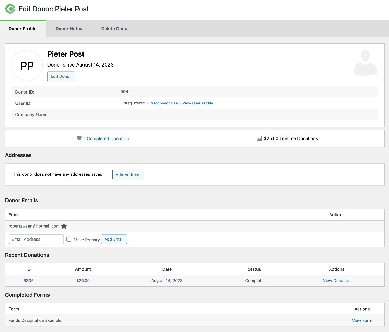Painel de doadores GiveWP