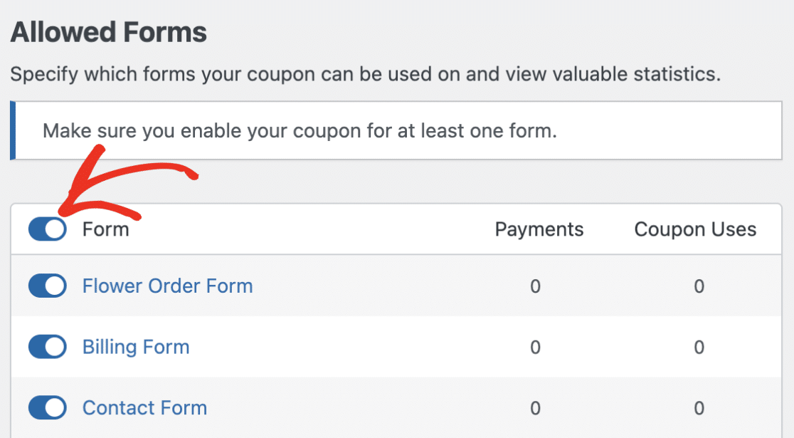 Choose the forms to map your coupons