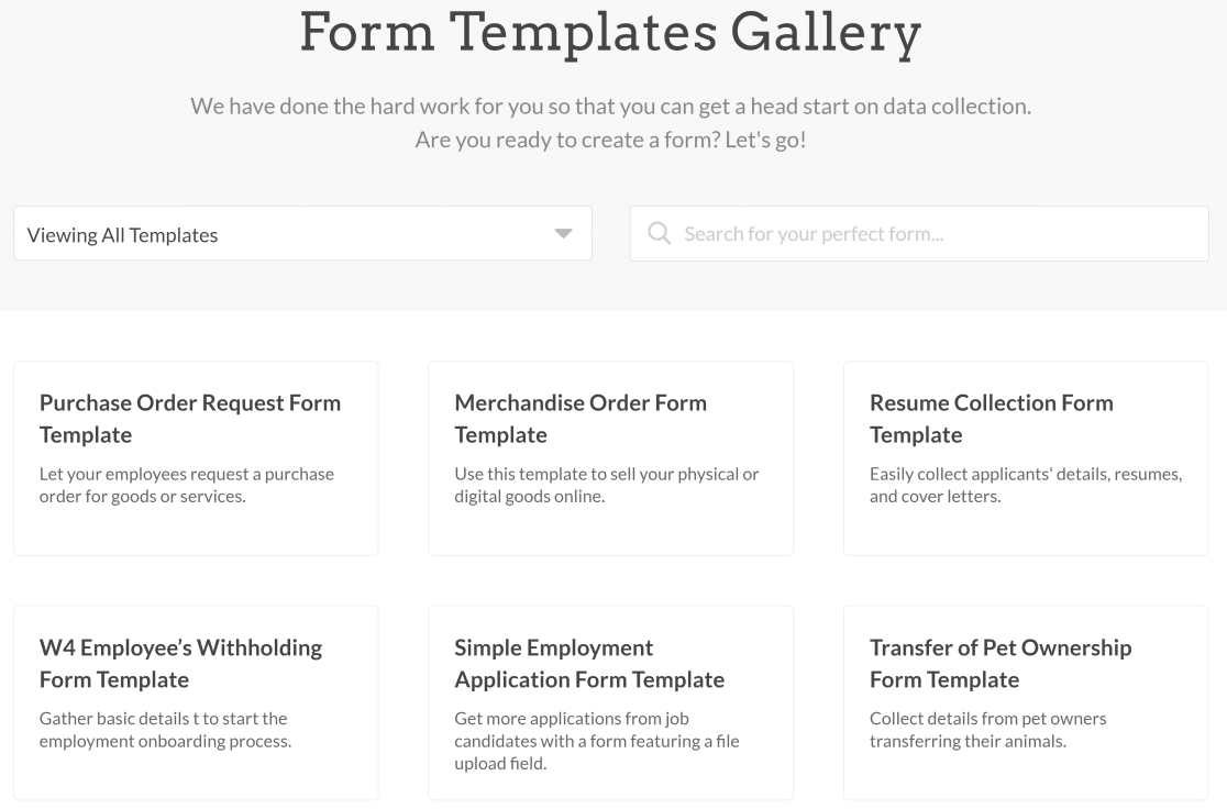 Form templates gallery