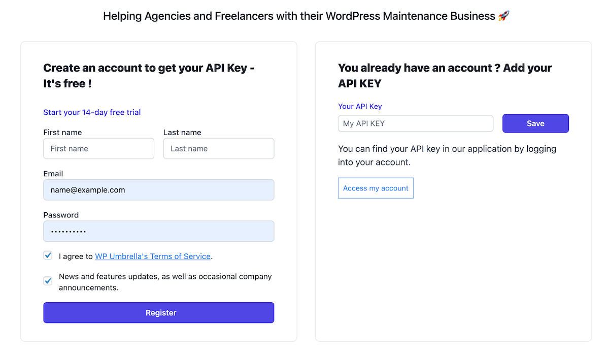 Créer un compte WP Umbrella