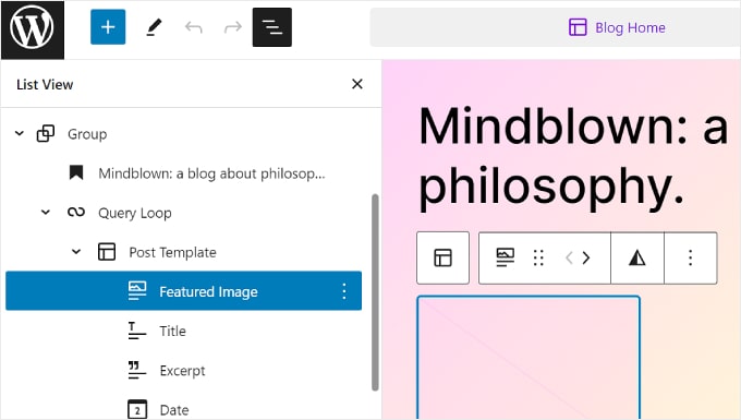 啟動完整網站編輯器上的清單視圖 Activating the List View on Full Site Editor