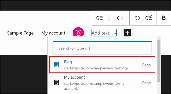 在 WordPress 全站編輯中選擇部落格頁面作為子選單的父選單 Selecting the Blog page as the submenu's parent menu in WordPress Full Site Editing
