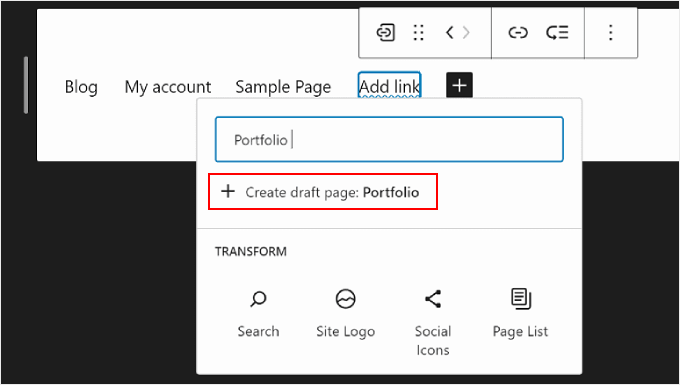 在 WordPress 全站編輯器中為導覽選單建立草稿頁面 Creating a draft page in the WordPress Full Site Editor for the navigation menu