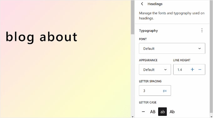 WordPress 全站編輯器中的標題排版元素設置 The Headings typography element settings in WordPress Full Site Editor
