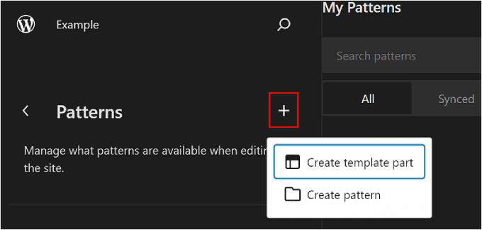 在 WordPress 全站編輯器中建立新的模板部分或模式 Creating a new template part or pattern in WordPress Full Site Editor