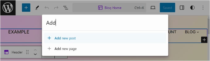 使用命令搜尋列新增貼文或頁面 Using the Command Search Bar to add a new post or page