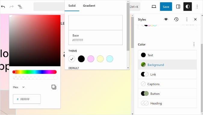 變更 WordPress 全站編輯器中的背景顏色 Changing the background color in WordPress Full Site Editor