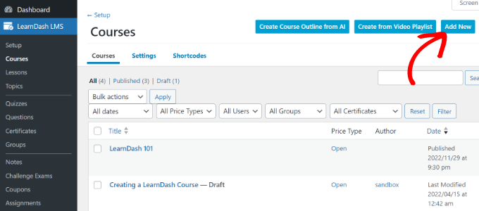 새 강좌 추가 Add new courses to LearnDash