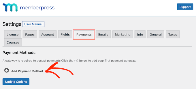 MemberPress에 대한 결제 게이트웨이 설정 The MemberPress payment gateway settings