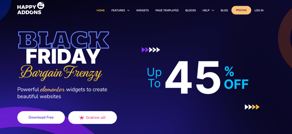 Dies ist ein Screenshot der Happy Addons-Website