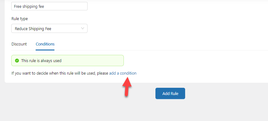 agregar condición: envío gratuito de WooCommerce en productos específicos