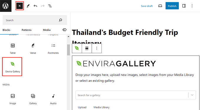 envira ギャラリー ブロックを追加 Add envira gallery block