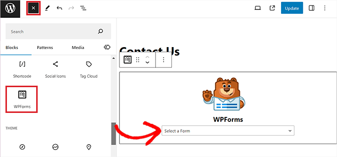 WPFormsブロックを追加する Add the WPForms block
