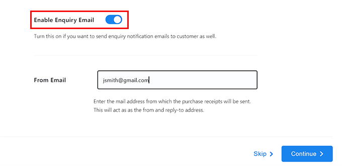電子メールによる問い合わせを有効にする Enable email enquiry
